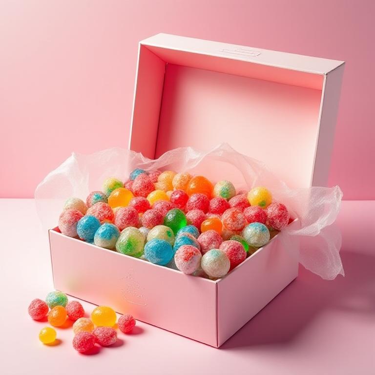 Open box filled with a variety of colorful candies